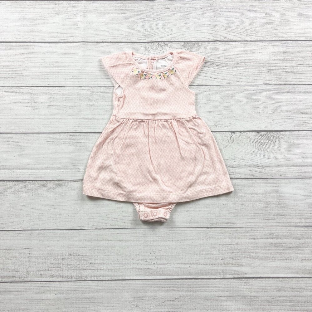 Carter’s Baby Girl Dress Bodysuit Pink Embroidered Flutter Sleeve One Piece 12 M